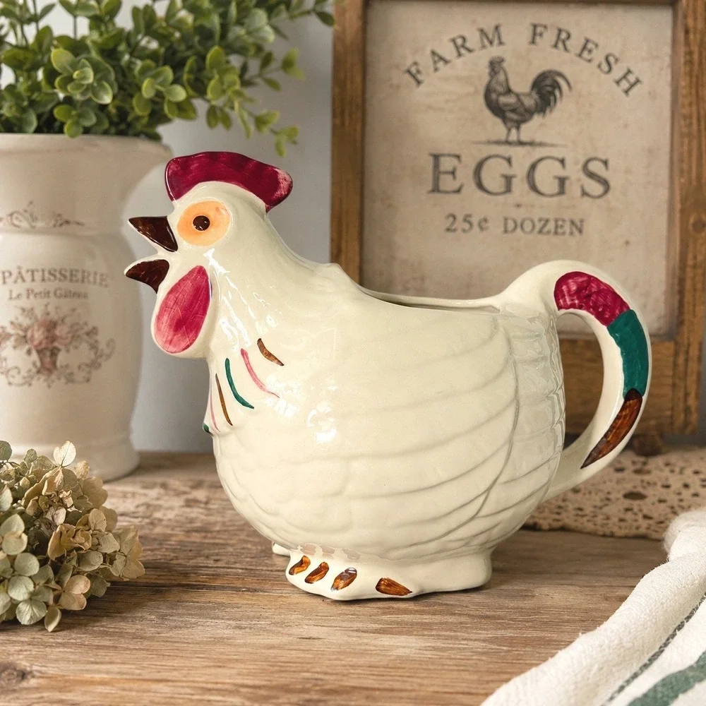 Vintage Shawnee Pottery Chanticleer Rooster Pitcher Creamer USA Farmhouse Decor